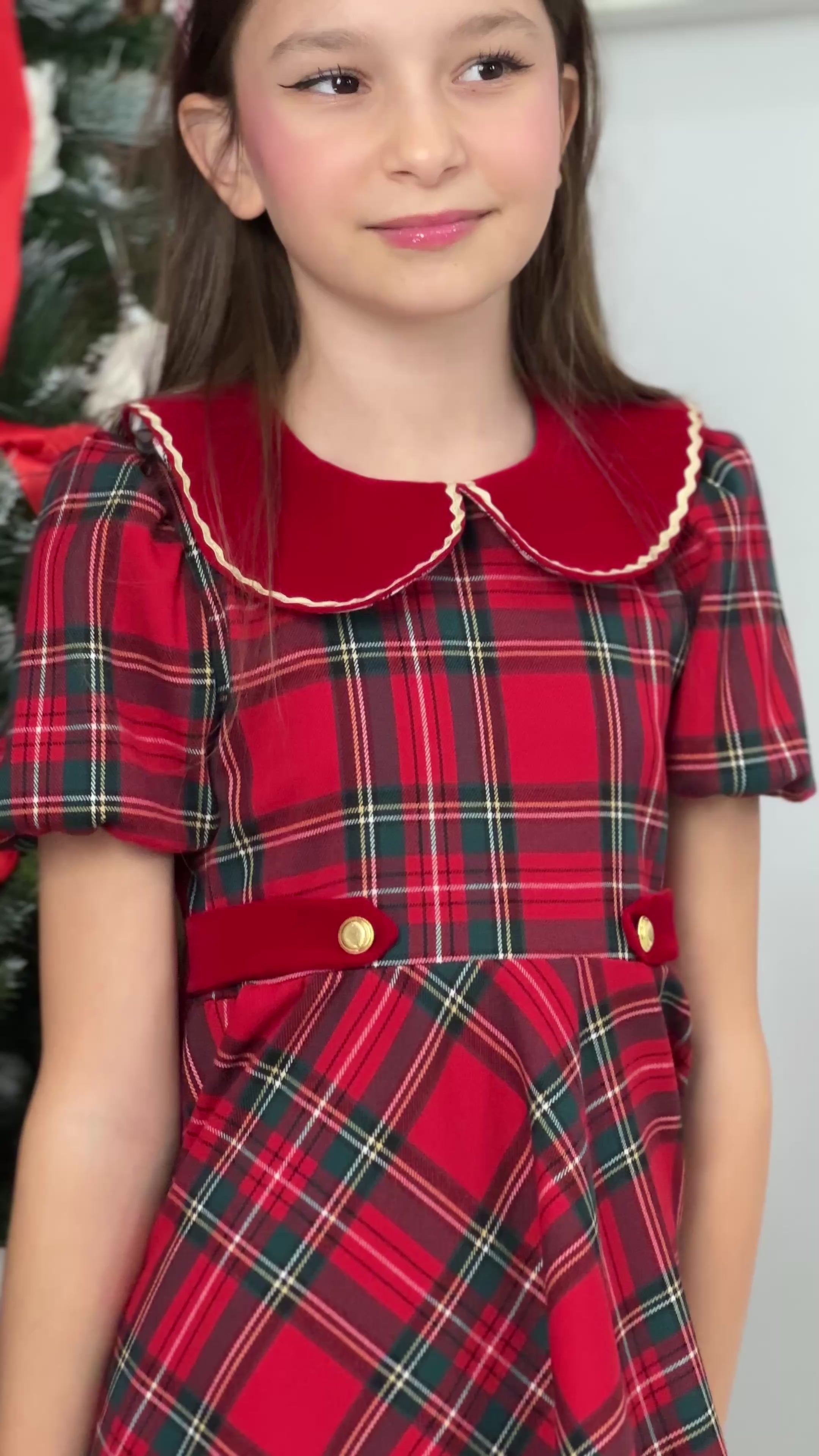 Rochița din Tartan Roșu cu guleraș din catifea