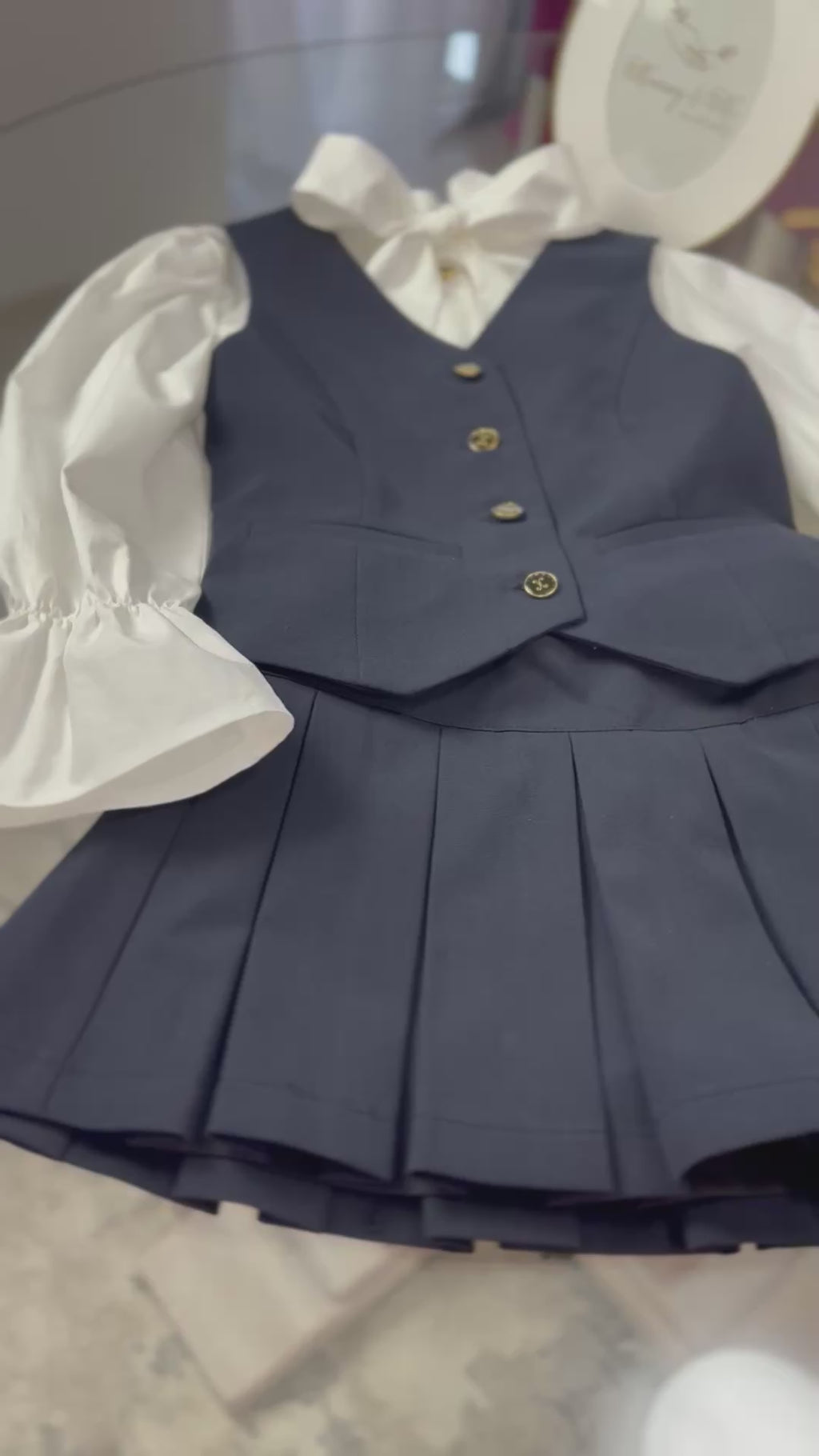 Fustă pantalon bleumarin pentru scoala cu pliuri mari